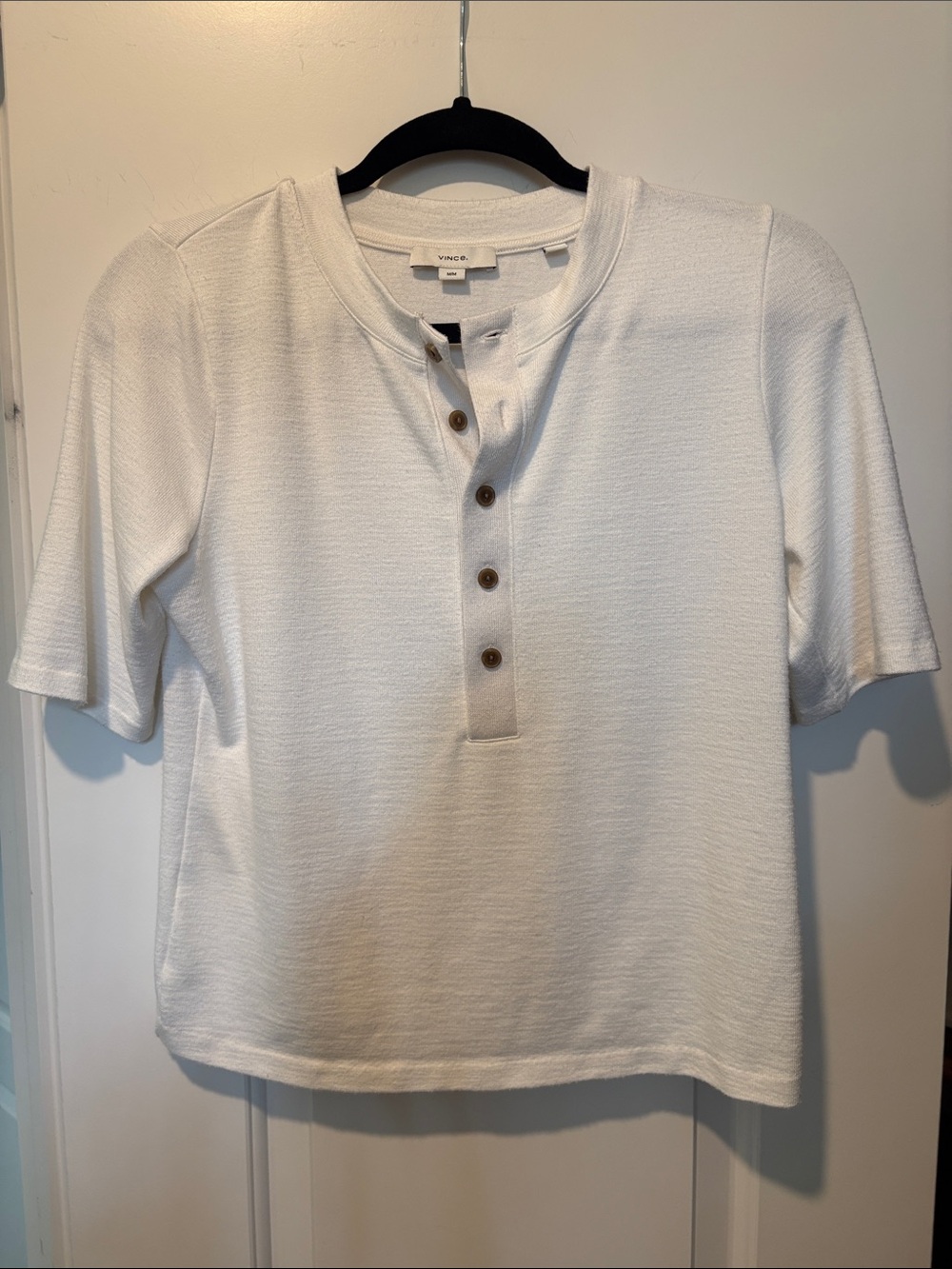 Vince Cream Short-Sleeve Henley with Button Placket